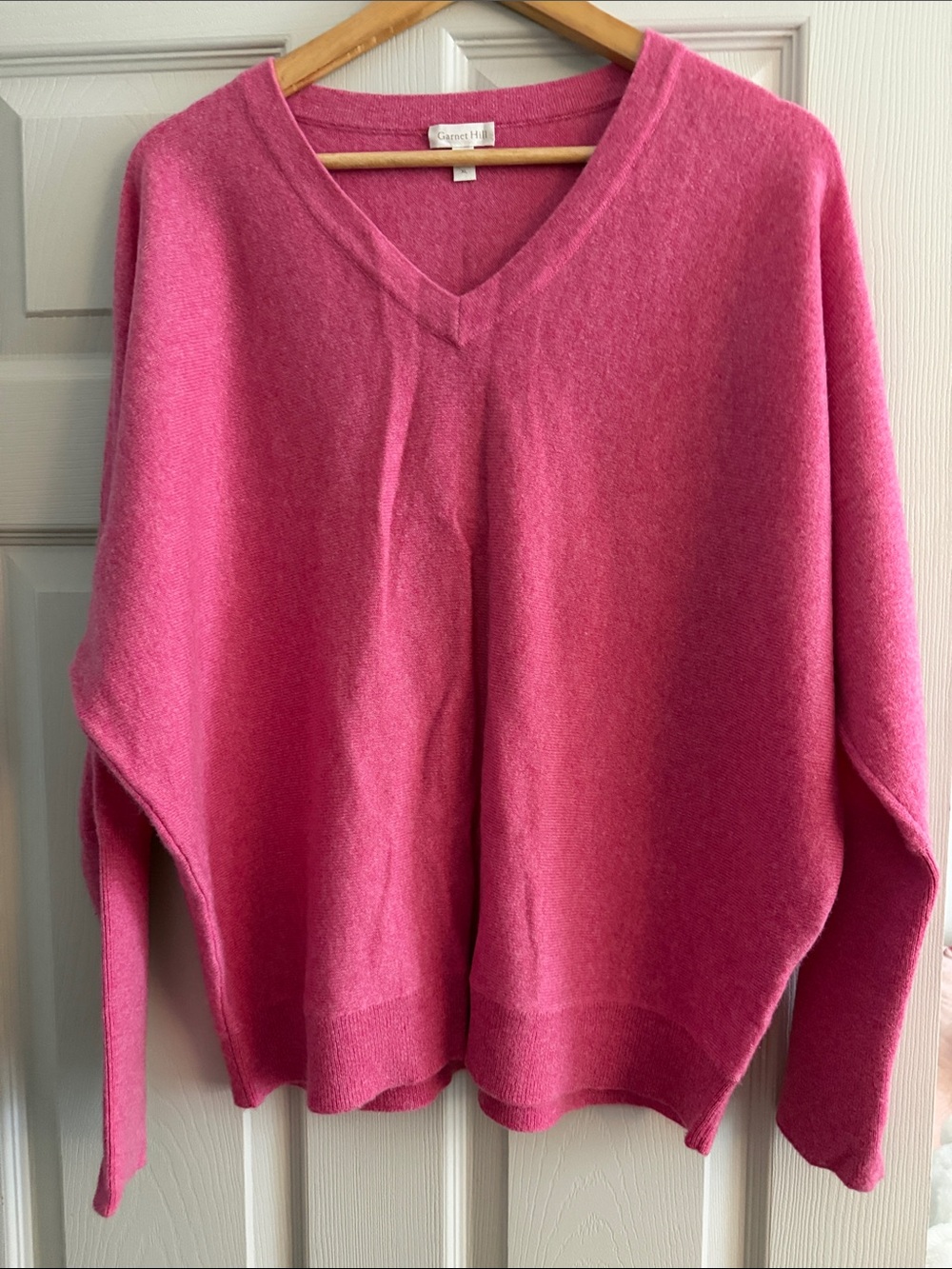 Garnet Hill Raspberry Pink V-Neck Sweater
